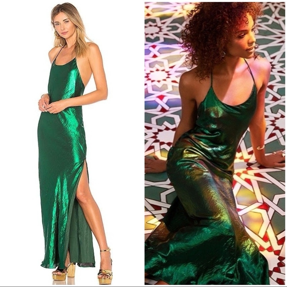 HOUSE OF HARLOW x REVOLVE METALLIC MAXI GOWN DRESS CAMILA COELHO CULT GAIA